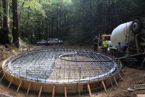 Cement is being laid during the construction of storage tank, near the Russian River