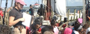 Educators on board the Sultana introduce students from Dorchester County, Maryland, to the Choptank River.
