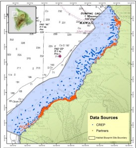Boundaries of the WHHFA and location of the project's optical surveys. Surveys in red were collected by the contributing data providers, and surveys in blue were collected by CREP scientists.
