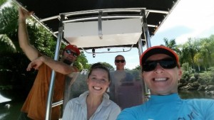 On their way to collect water samples are, left to right, Dr. Chris Kelble (NOAA), Dr. Rachel Silverstein (Miami Waterkeeper), Dr. Ania Wachnika (Florida International University), and Captain Lindsey Visser (NOAA).