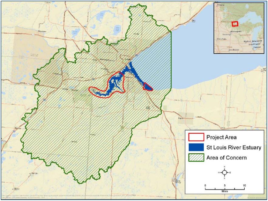 A map of the defined wild rice restoration project areas within the St. Louis River Estuary. Credit: Minnesota Department of Natural Resources 