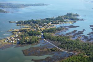 An aerial view of Stump Point, a peninsula reaching into the Chesapeake Bay