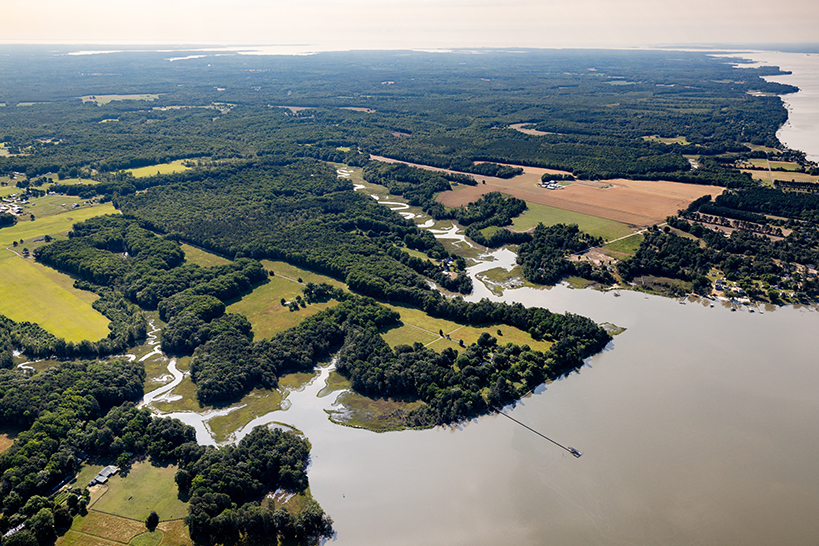 An aerial view of part of the Middle Peninsula Habitat Focus Area